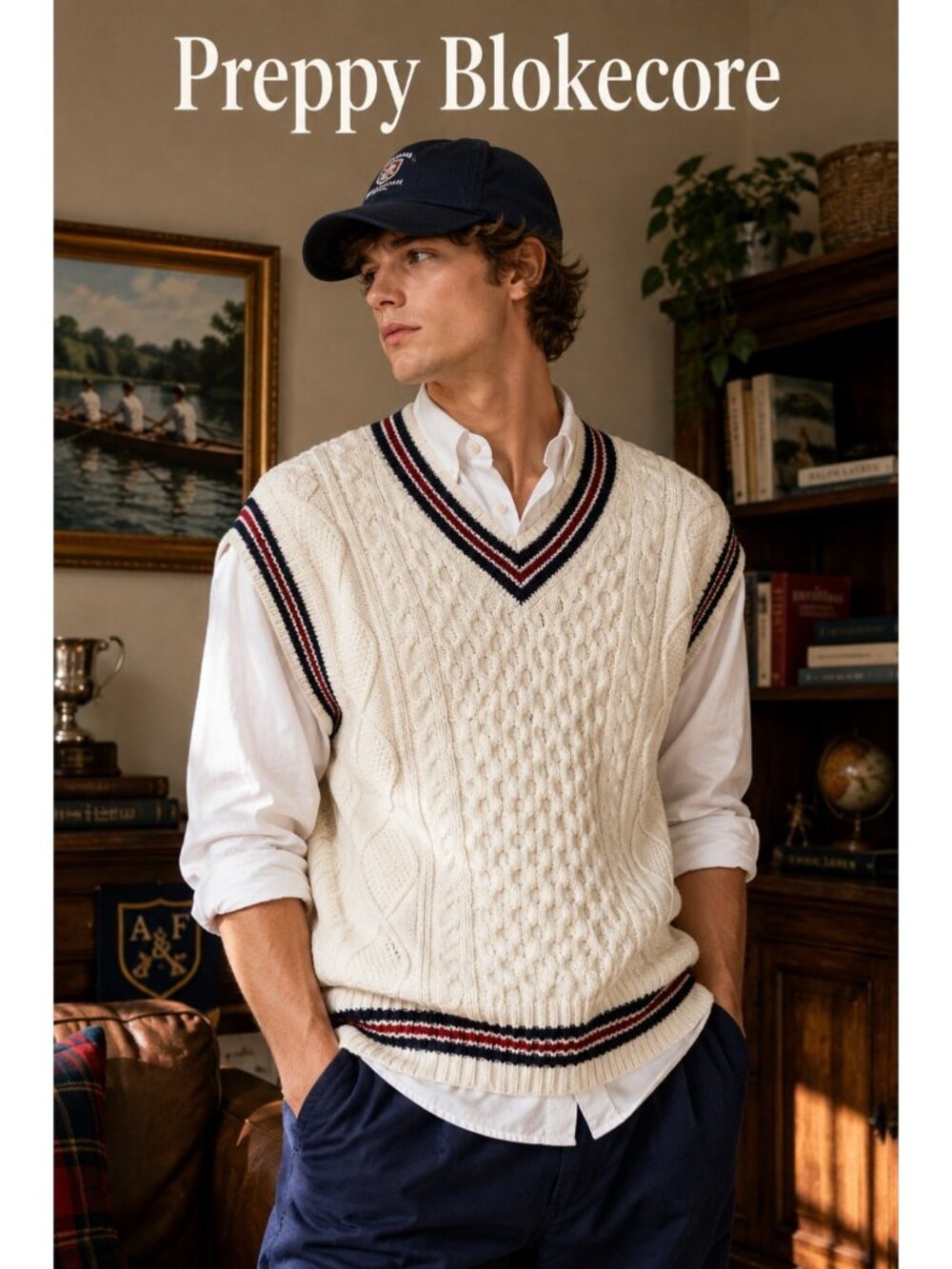Abercrombie & Fitch Cable Knit Sweater Vest Oversized Preppy Blokecore L